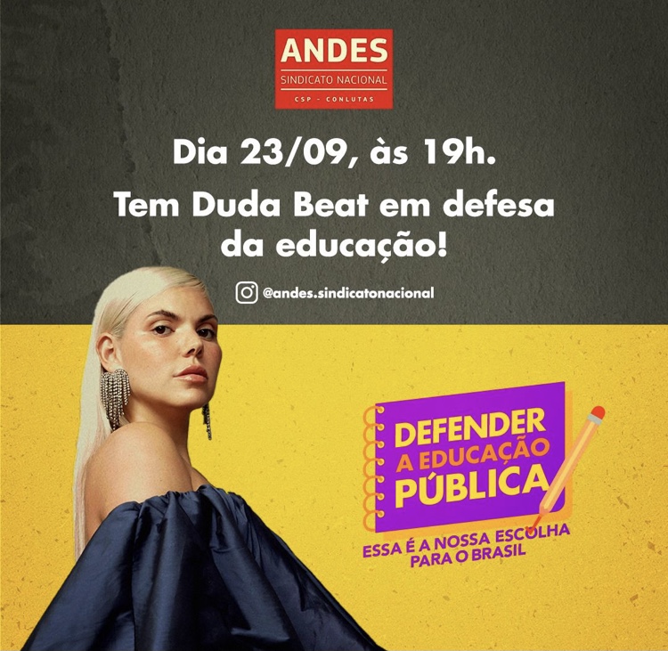 ANDES lança campanha em defesa da educação com show de Duda Beat