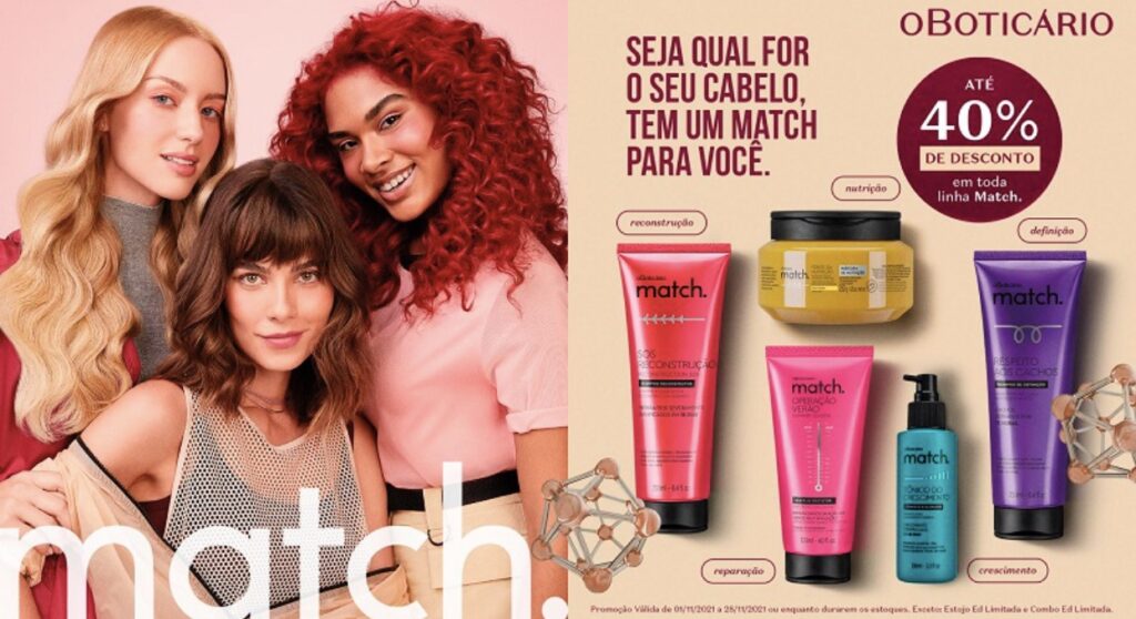 Novembro de promoções: Match, marca especialista em cabelos do Boticário, promove descontos de até 40% em todas as linhas